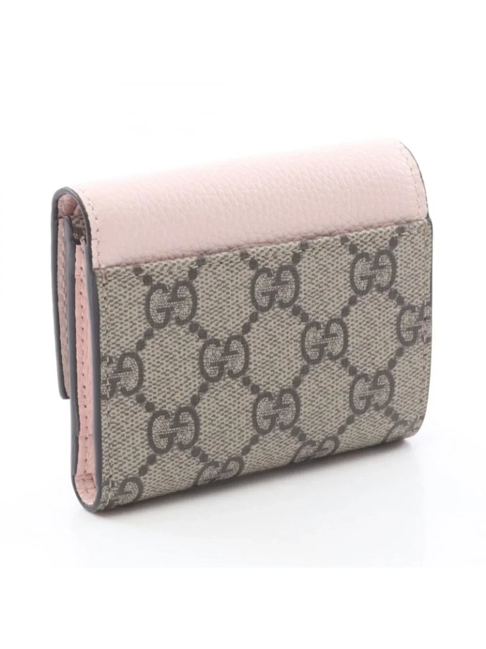 Gucci Trifold Wallet Double Bicolor Mini GG Supreme Pink Beige Leather Bifold - Picture 2 of 5